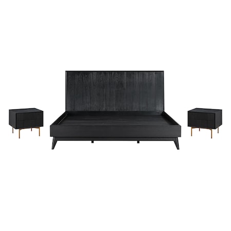 Armen Living Carnaby King 3 Piece Bedroom Set in Black Brushed Oak Wood SETCFBDBLKG3A